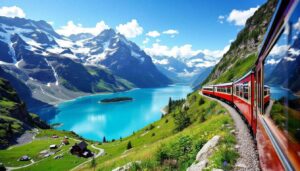 Ce train panoramique relie lacs, glaciers et sommets alpins à travers un itinéraire mythique de 1 280 km